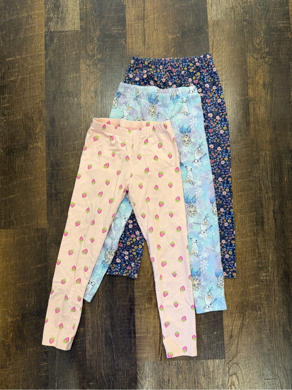 jumping beans Girls set of three leggings - Pink strawberry, frozen, Navy floral